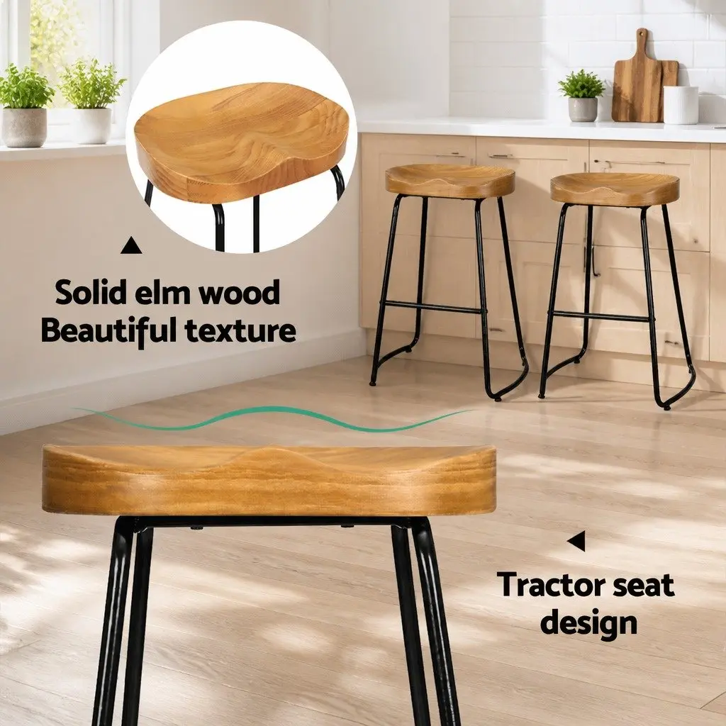 Bar Stools Retro Industrial 65cm Wooden Tractor Seat Set of 4