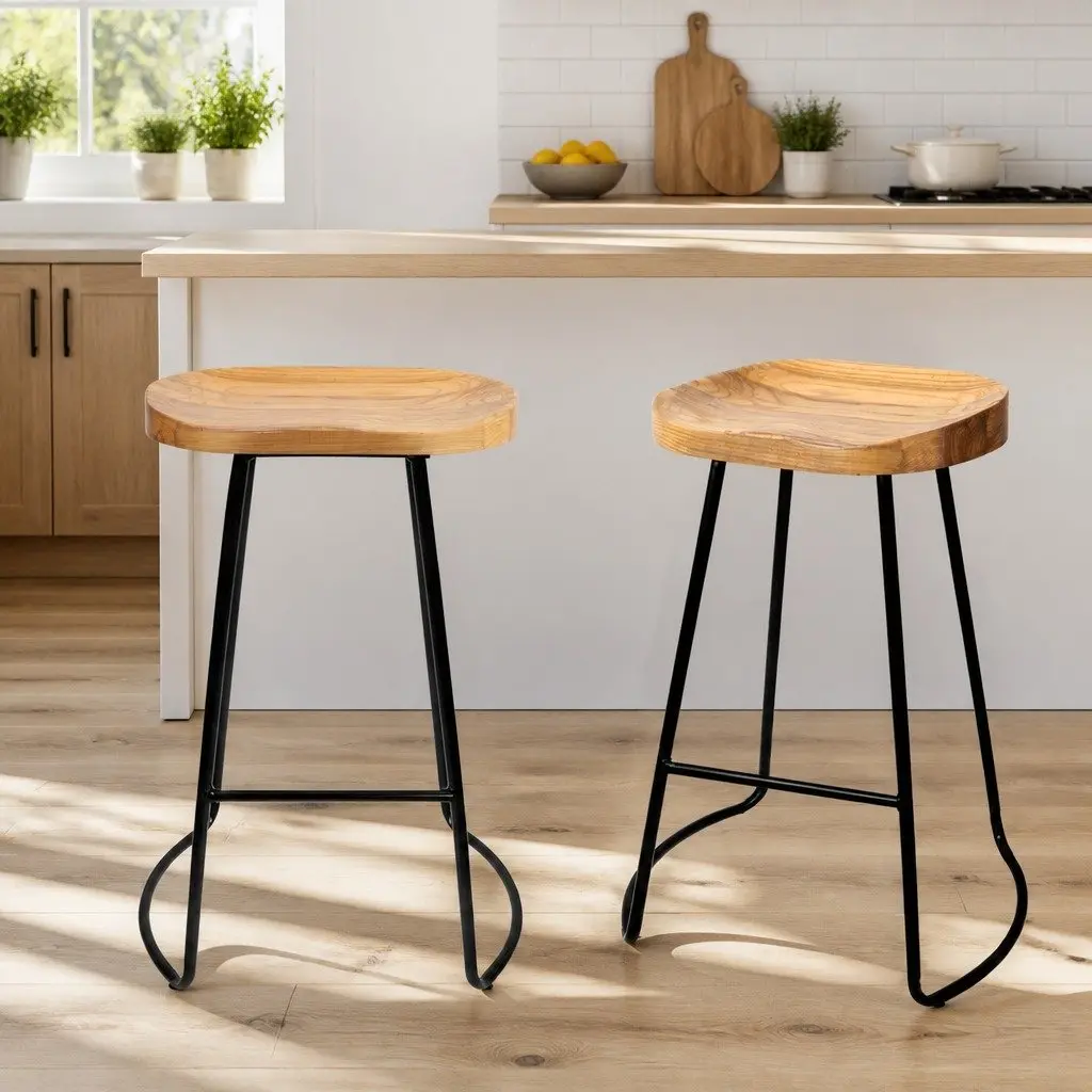 Bar Stools Retro Industrial 65cm Wooden Tractor Seat Set of 4