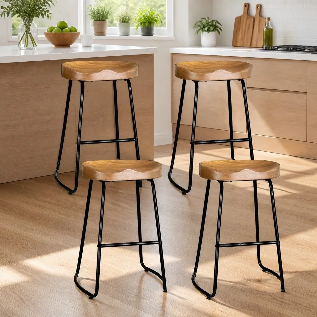 Bar Stools Retro Industrial 65cm Wooden Tractor Seat Set of 4