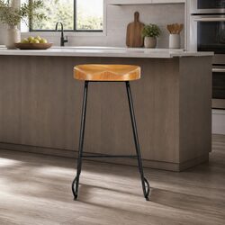 Set of 2 Wooden Bar Stools with Tractor Seat Design