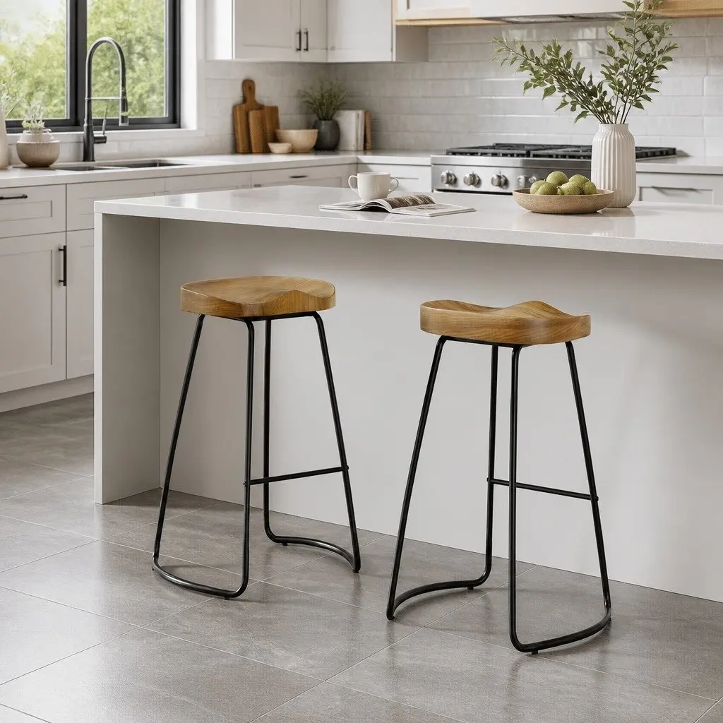 Bar Stools Tractor Seat 75cm Wooden Industrial Retro Design Set of 2