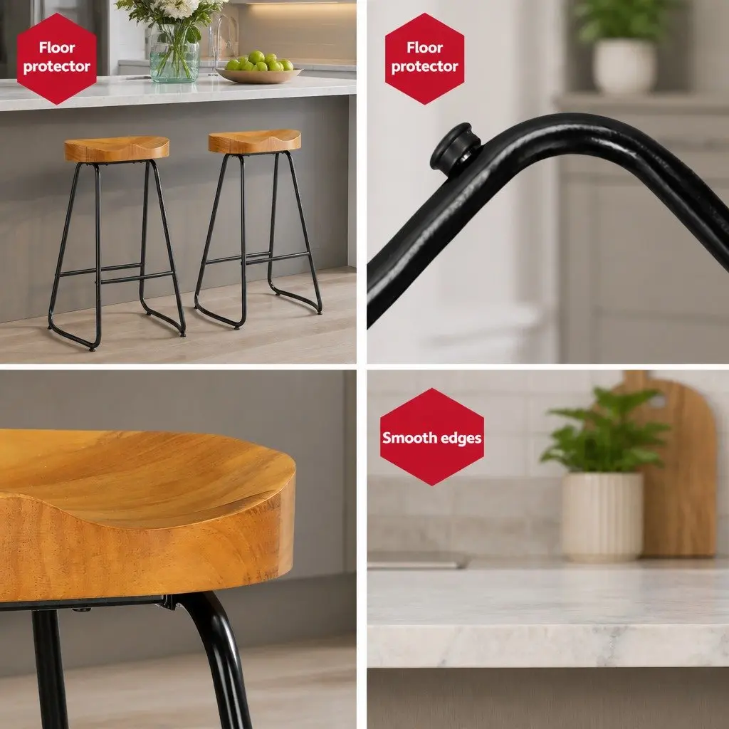 Bar Stools Tractor Seat 75cm Wooden Industrial Retro Design Set of 2