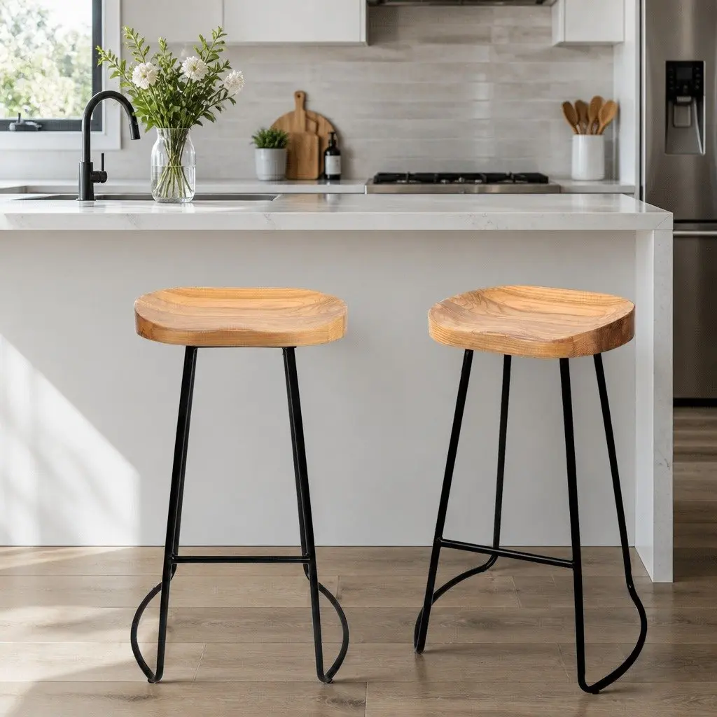 Bar Stools Tractor Seat 75cm Wooden Industrial Retro Design Set of 2