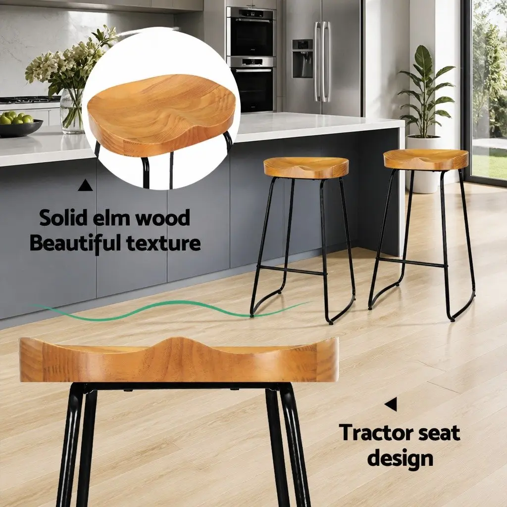 Bar Stools Industrial Retro 75cm Wooden Set of 4 Pine Wood Steel Frame