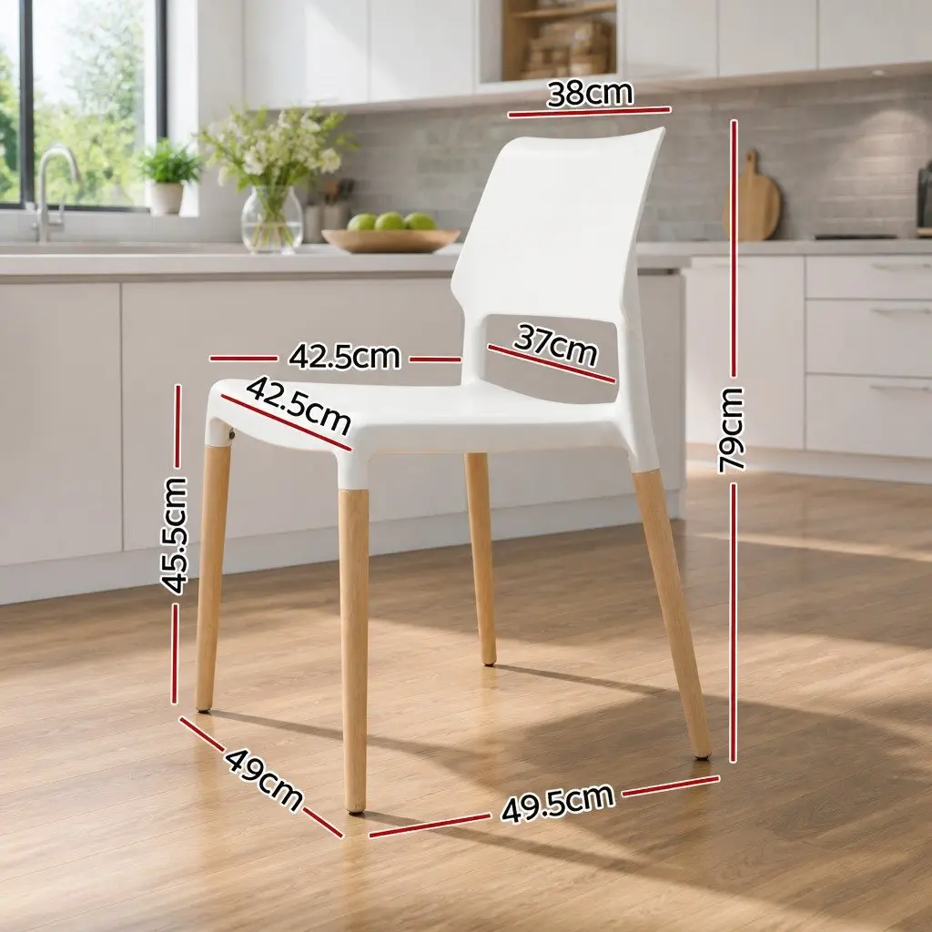 Dining Chairs White Stackable 4 Piece PP Plastic Seat Solid Beech Wooden Legs