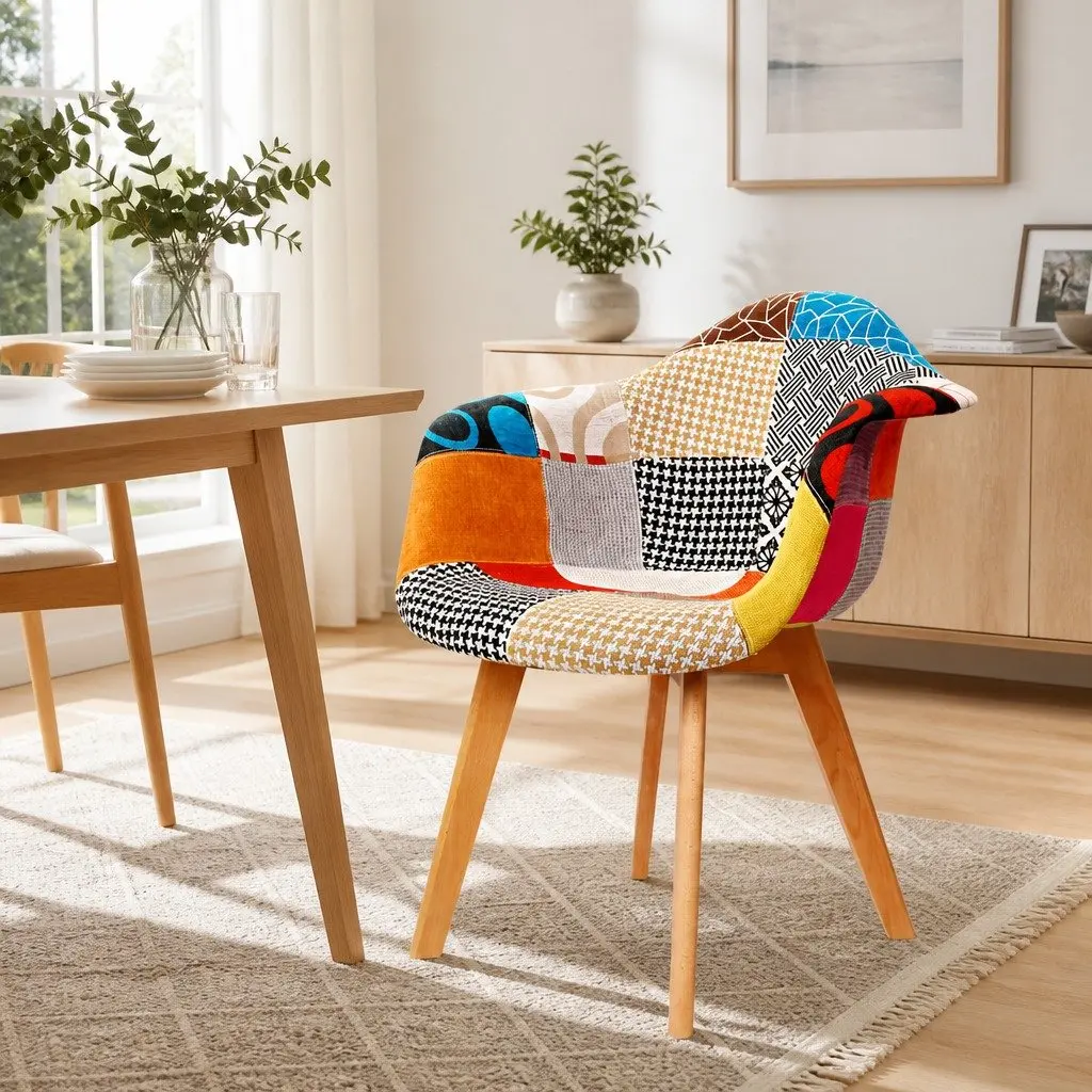 Dining Chairs Set of 2 Fabric Retro Replica Design Mid-Century Kitchen Seating
