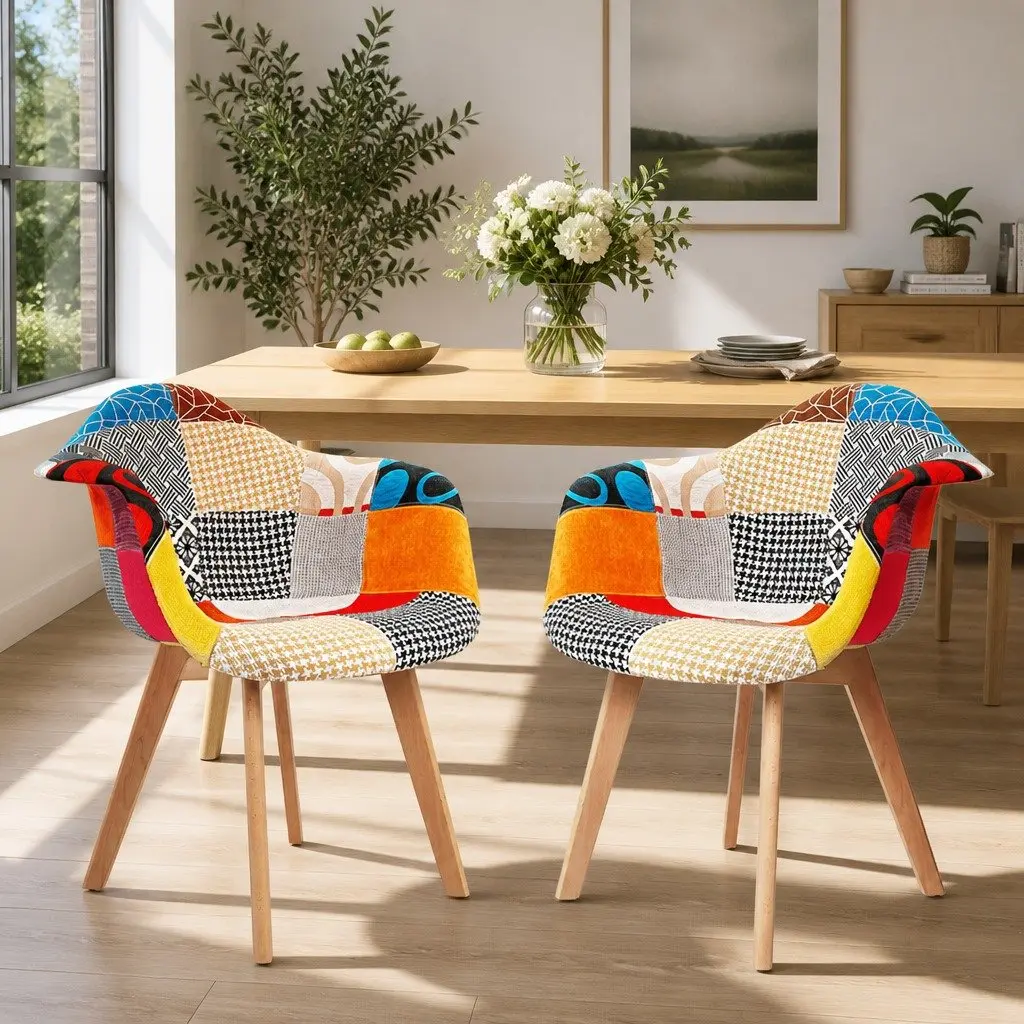 Dining Chairs Set of 2 Fabric Retro Replica Design Mid-Century Kitchen Seating