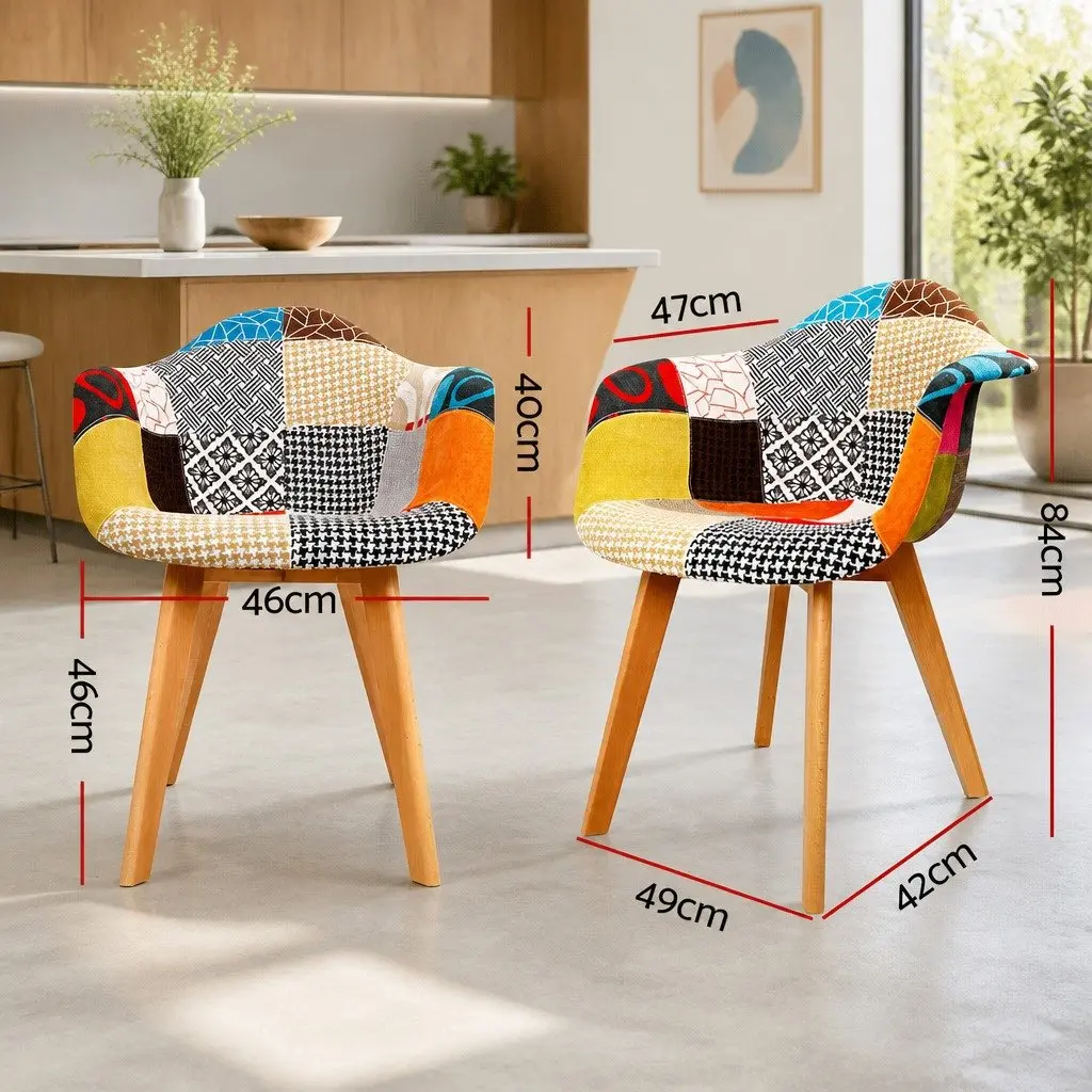 Dining Chairs Retro Multicolour Fabric 49 x 42 x 84cm PP Plastic Beech Wood Legs Set of 4