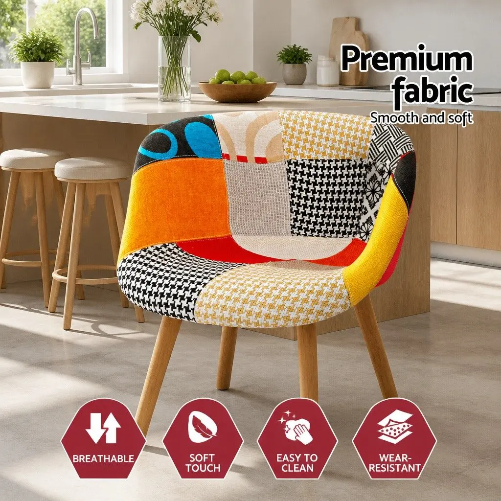 Dining Chairs Retro Multicolour Fabric 49 x 42 x 84cm PP Plastic Beech Wood Legs Set of 4