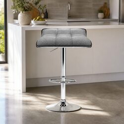 Set of 4 Grey Linen Bar Stools with Gas Lift & Swivel