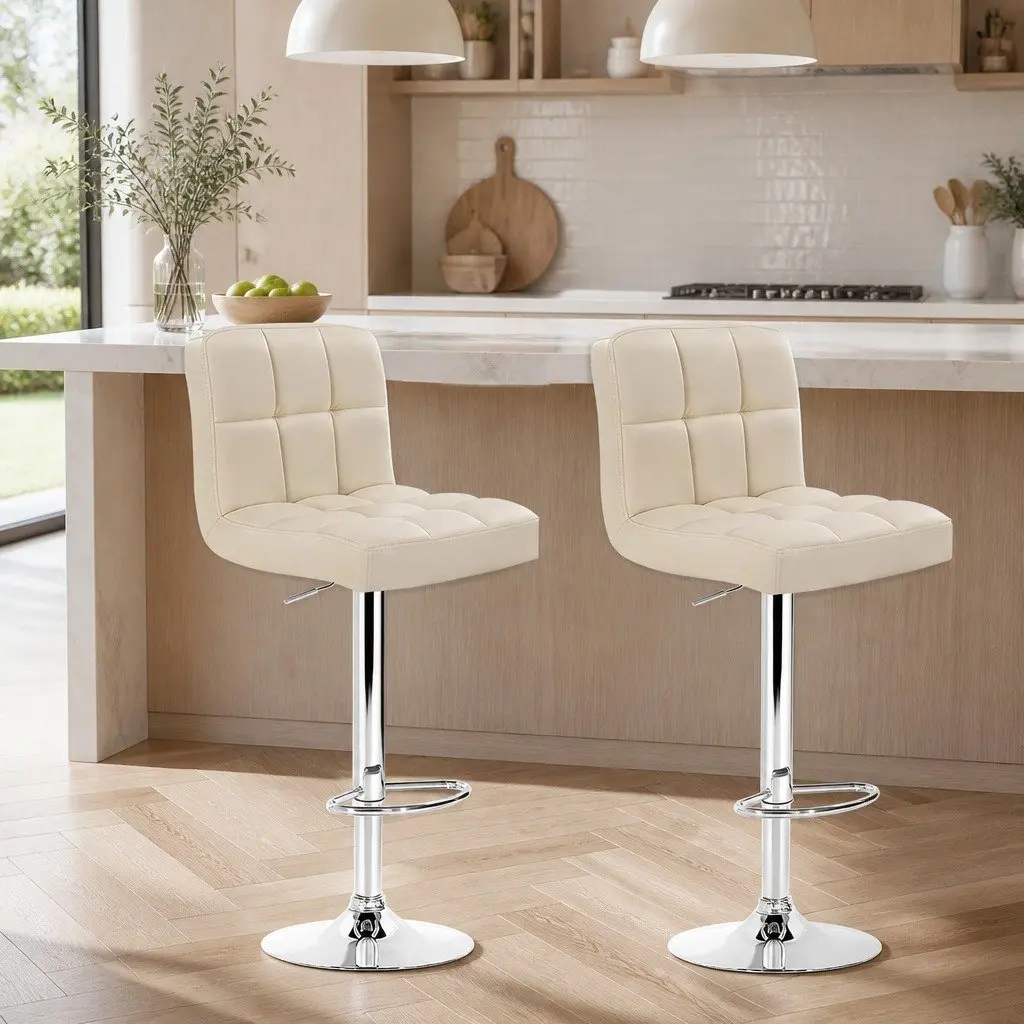 Beige Adjustable Height Bar Stools Set of 2