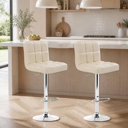 Beige Adjustable Height Bar Stools Set of 2
