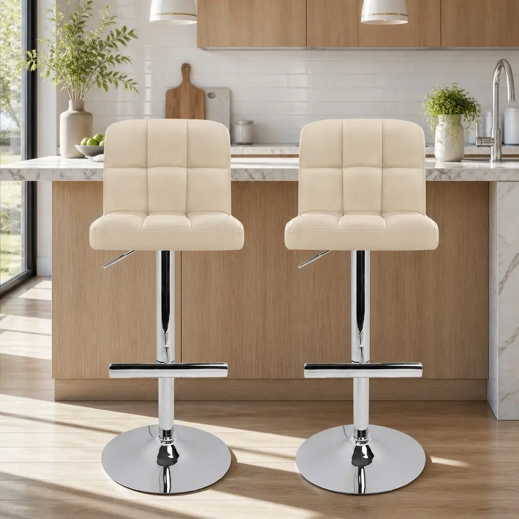 Beige Adjustable Height Bar Stools Set of 2