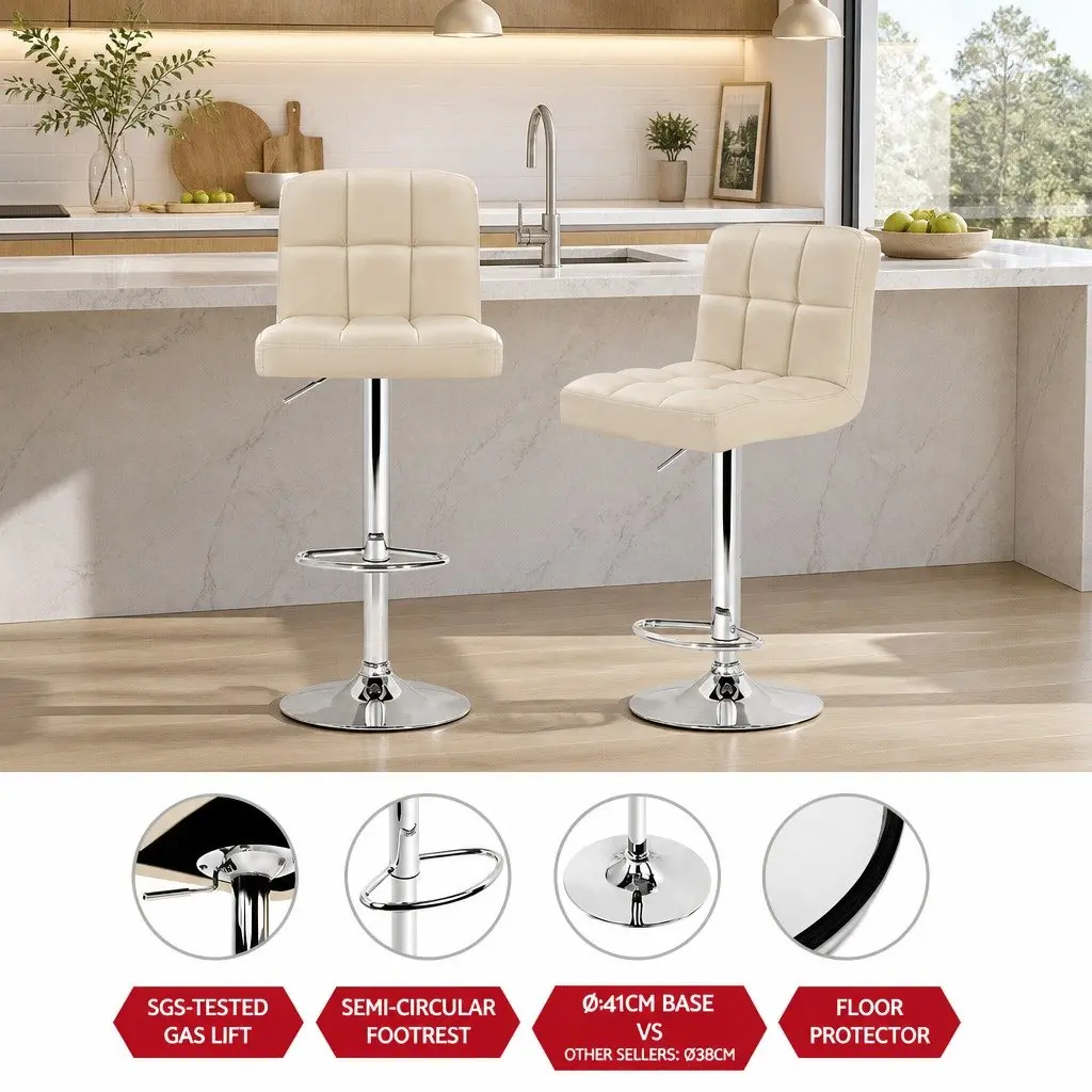 Beige Adjustable Height Bar Stools Set of 2