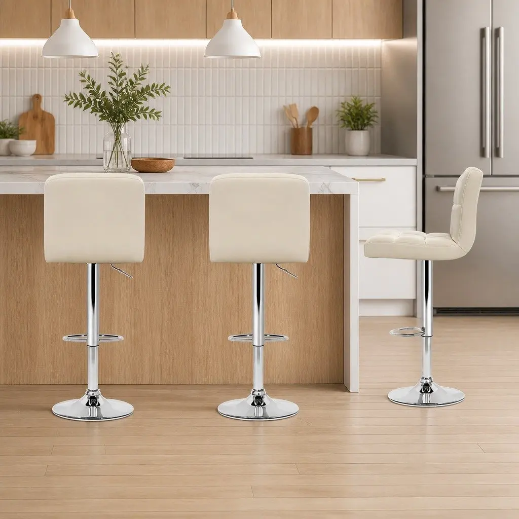Beige Adjustable Height Bar Stools Set of 2