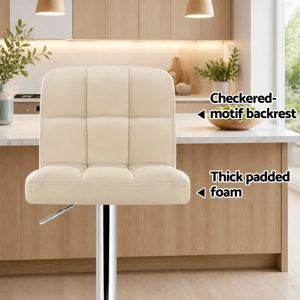 Beige Adjustable Height Bar Stools Set of 2