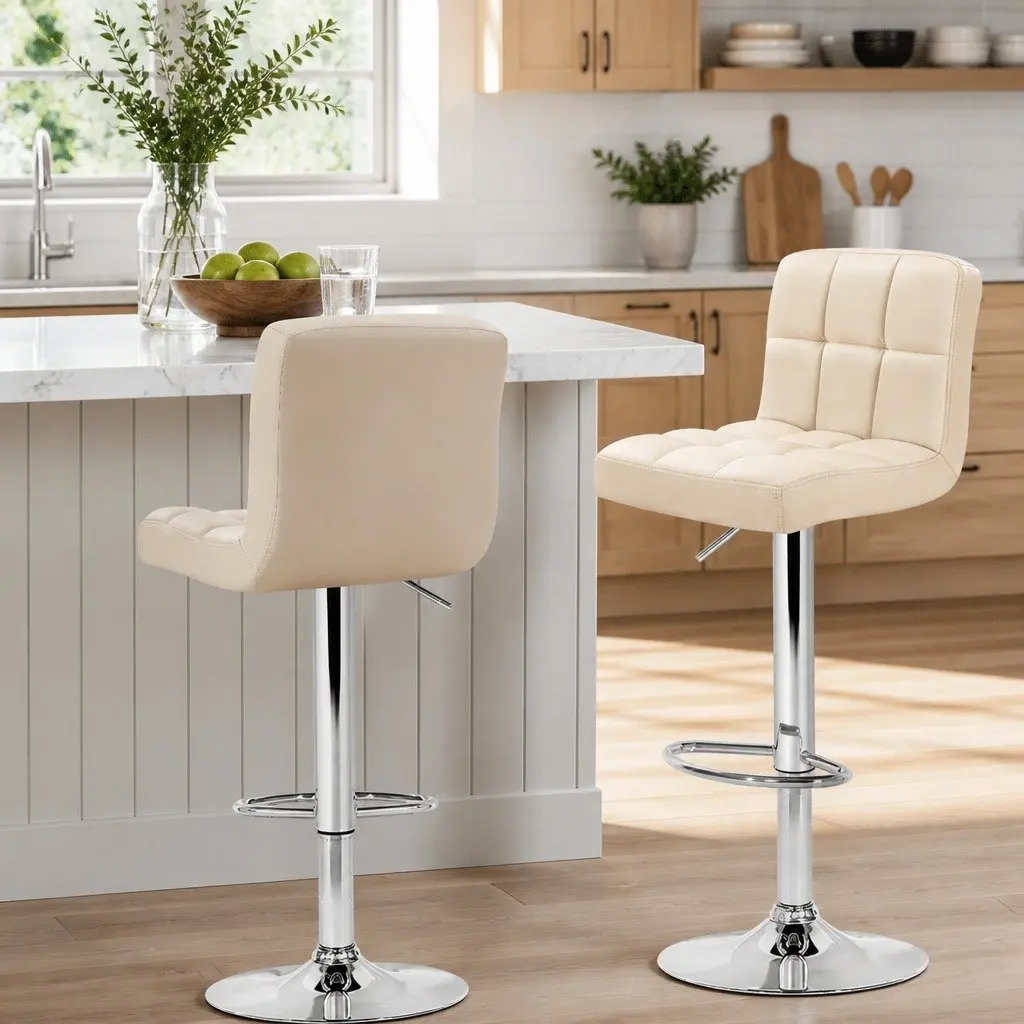 Beige Adjustable Height Bar Stools Set of 2