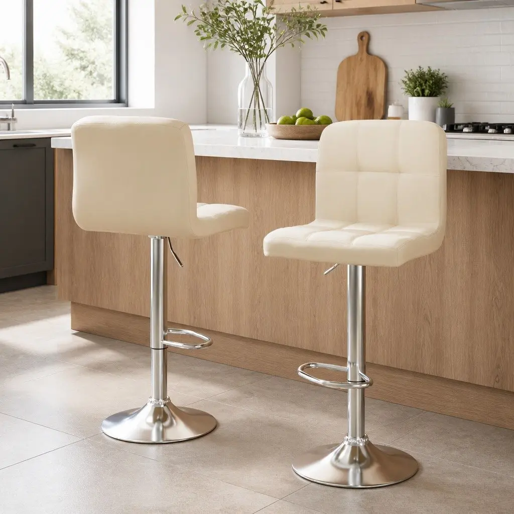 Beige Adjustable Height Bar Stools Set of 2