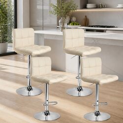 Set of 4 Adjustable Gas Lift Bar Stools with Backrest