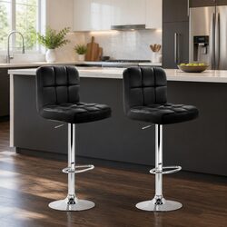 Set of 2 Adjustable Height Black Bar Stools