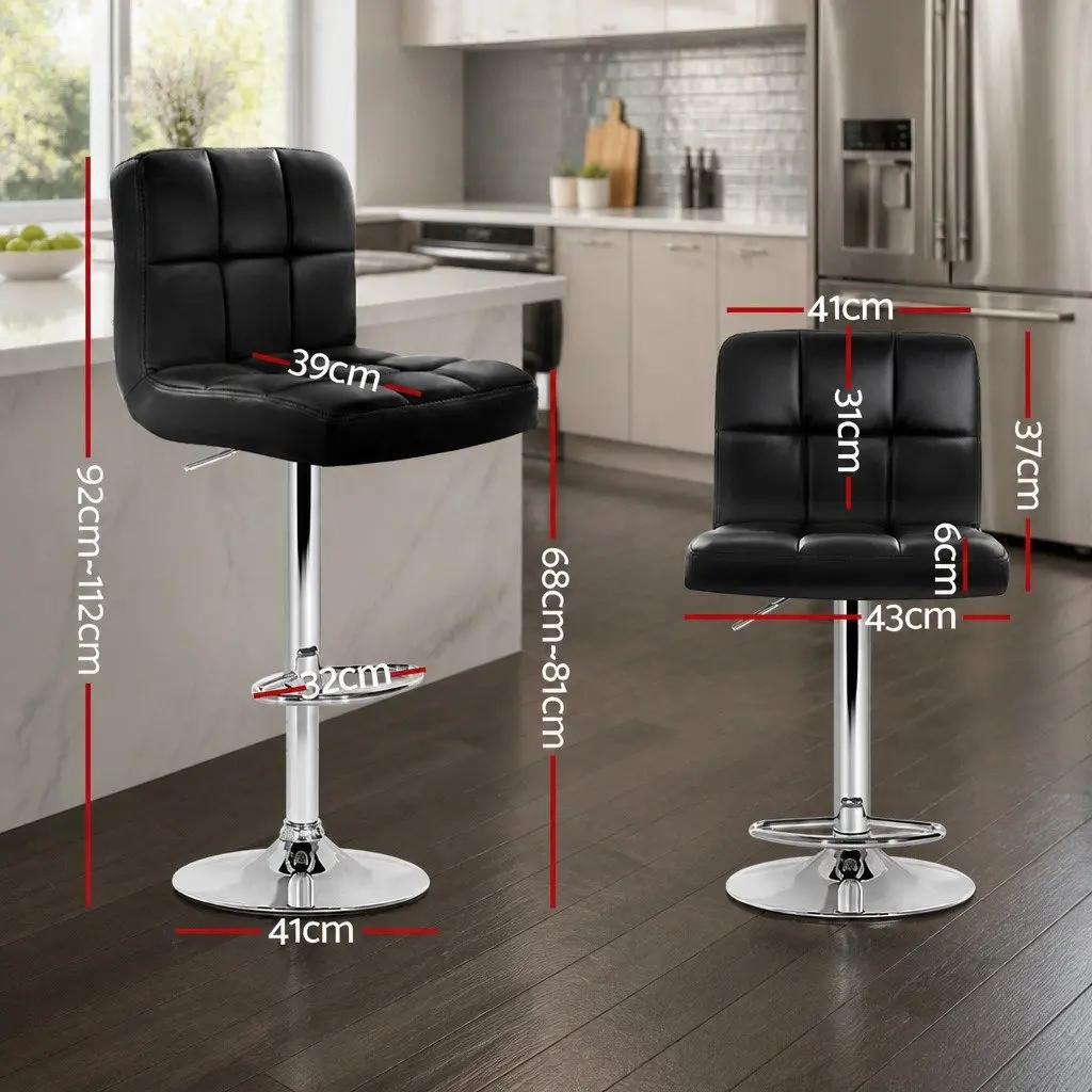 Set of 2 Adjustable Height Black Bar Stools