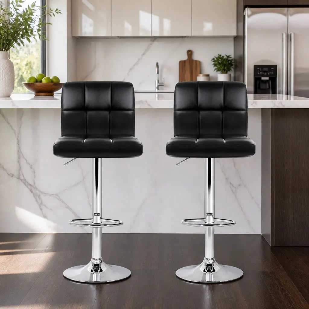 Set of 2 Adjustable Height Black Bar Stools