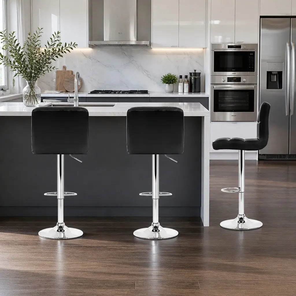 Set of 2 Adjustable Height Black Bar Stools