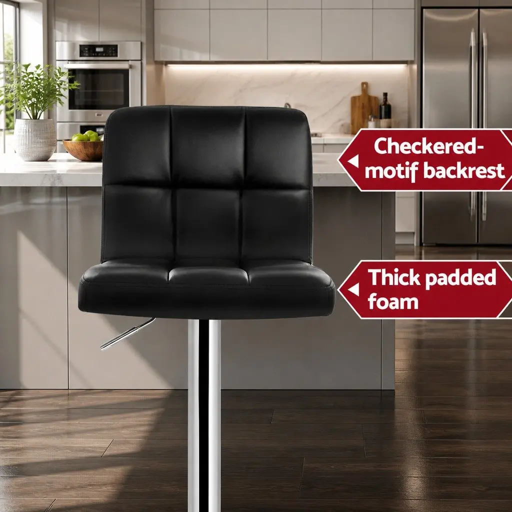 Set of 2 Adjustable Height Black Bar Stools