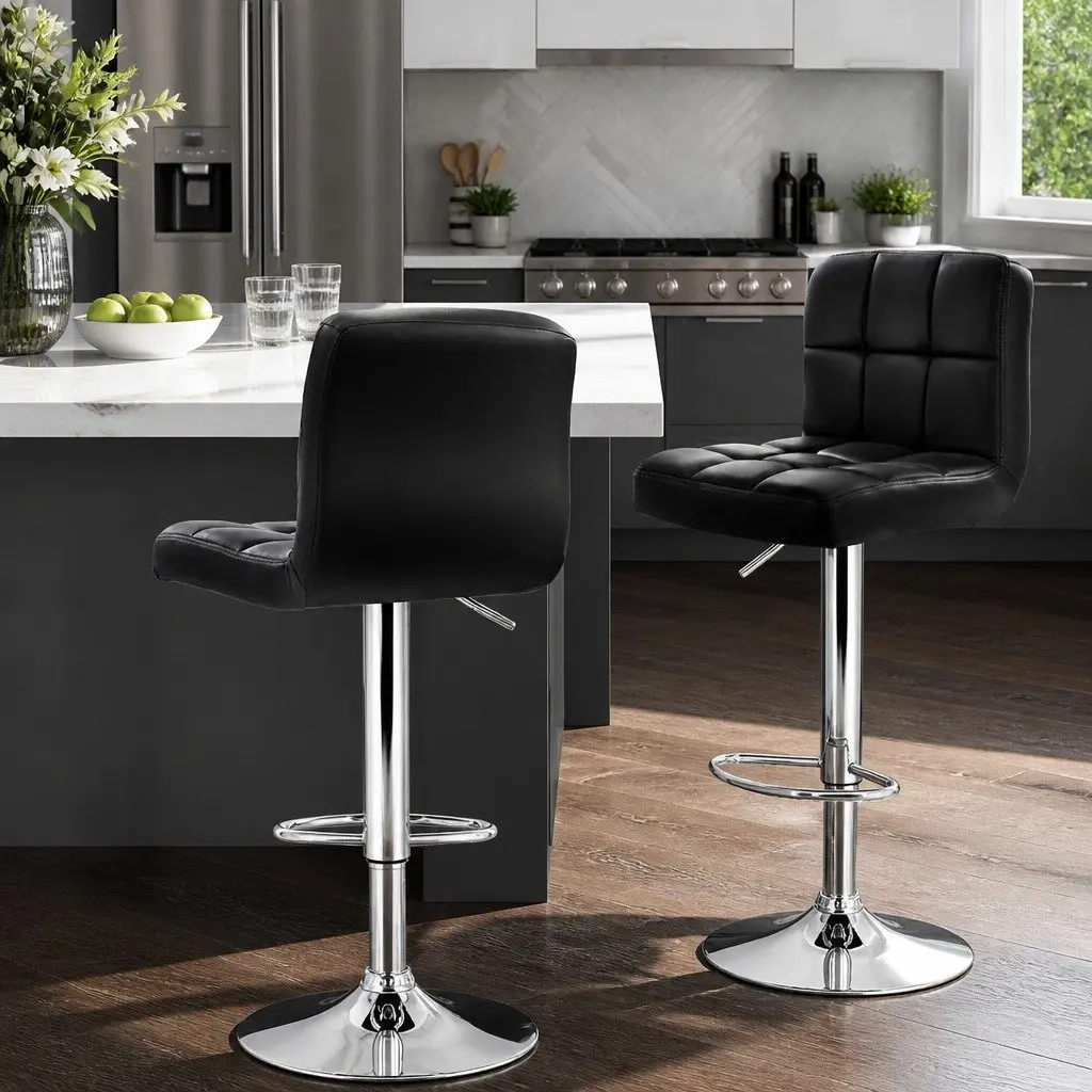 Set of 2 Adjustable Height Black Bar Stools