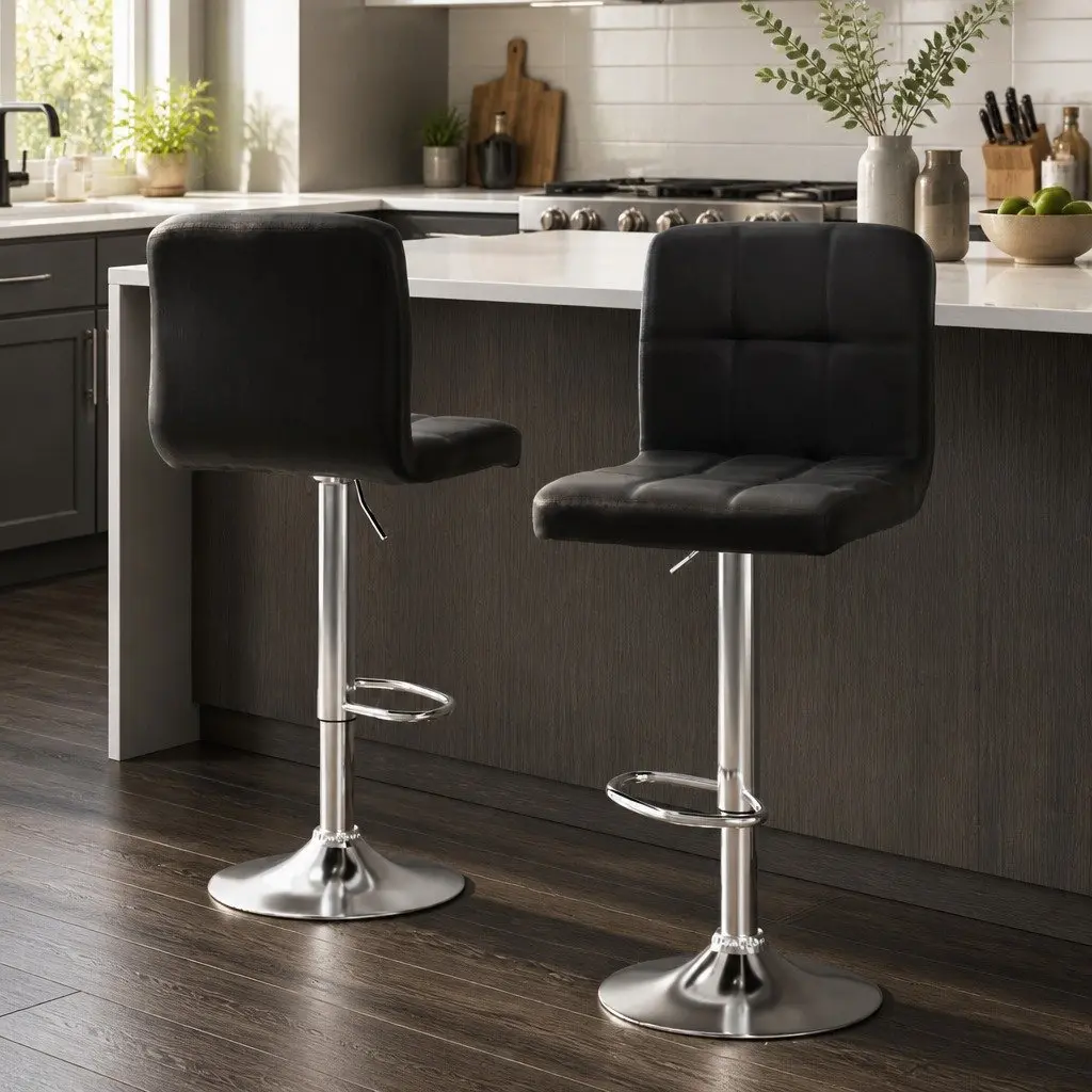 Set of 2 Adjustable Height Black Bar Stools