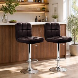 Chocolate Leather Bar Stools with Adjustable Height