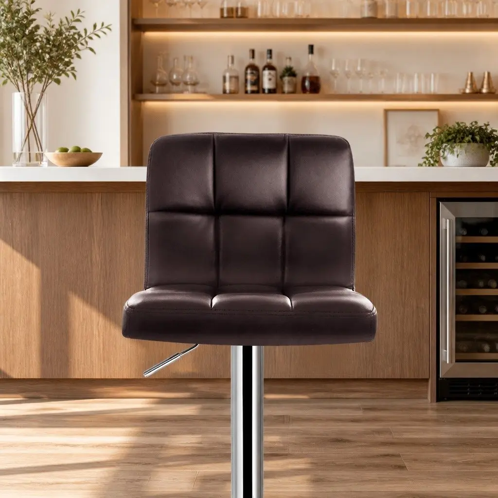 Bar Stools Leather Gas Lift Swivel Kitchen Counter Height Adjustable Seat Pair