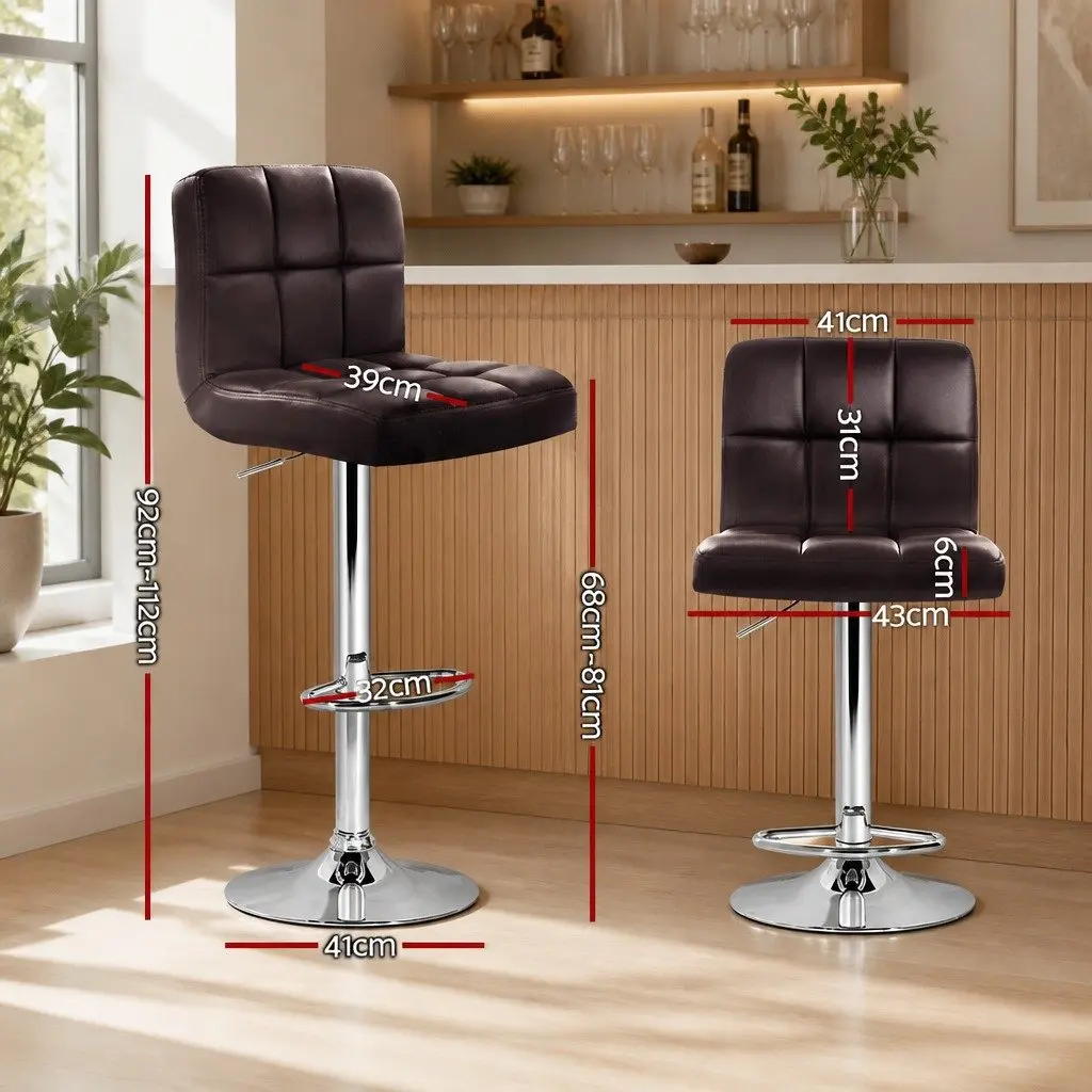 Bar Stools Leather Gas Lift Swivel Kitchen Counter Height Adjustable Seat Pair