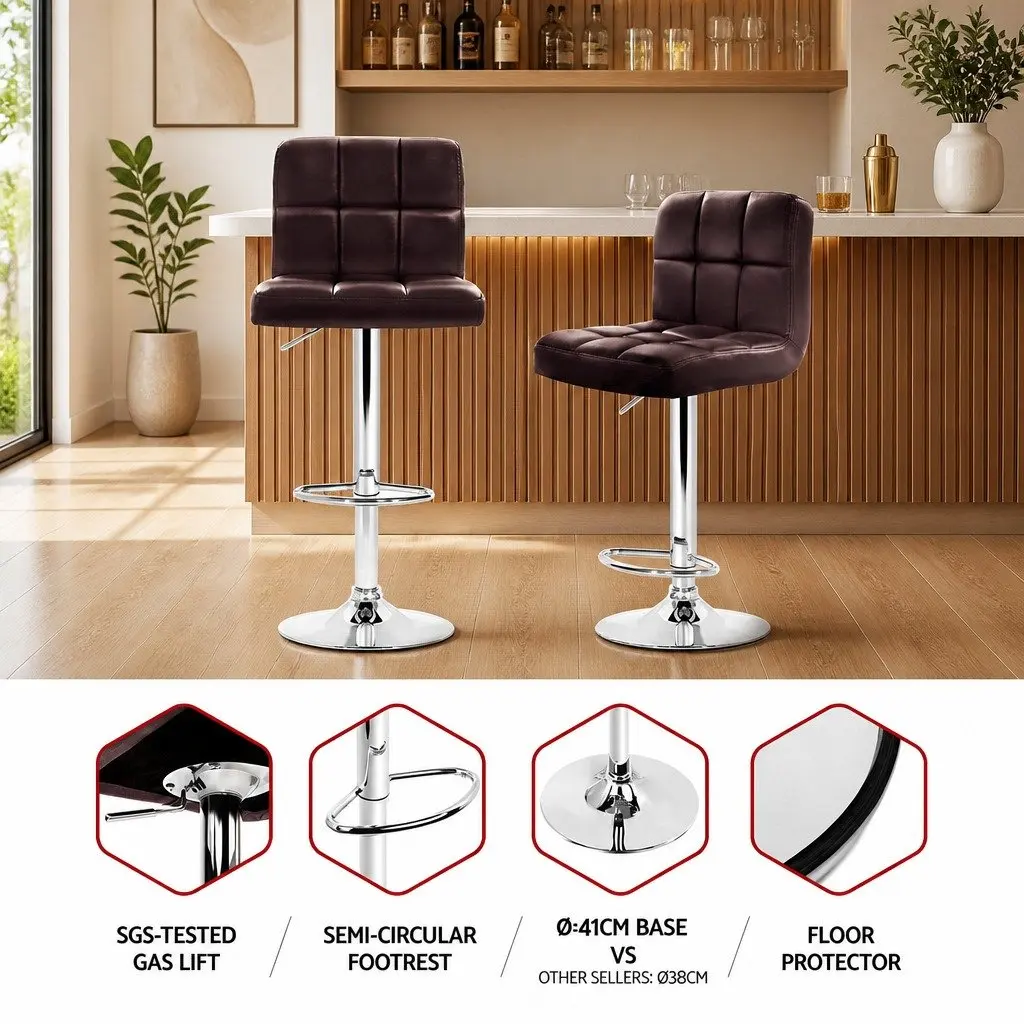 Bar Stools Leather Gas Lift Swivel Kitchen Counter Height Adjustable Seat Pair