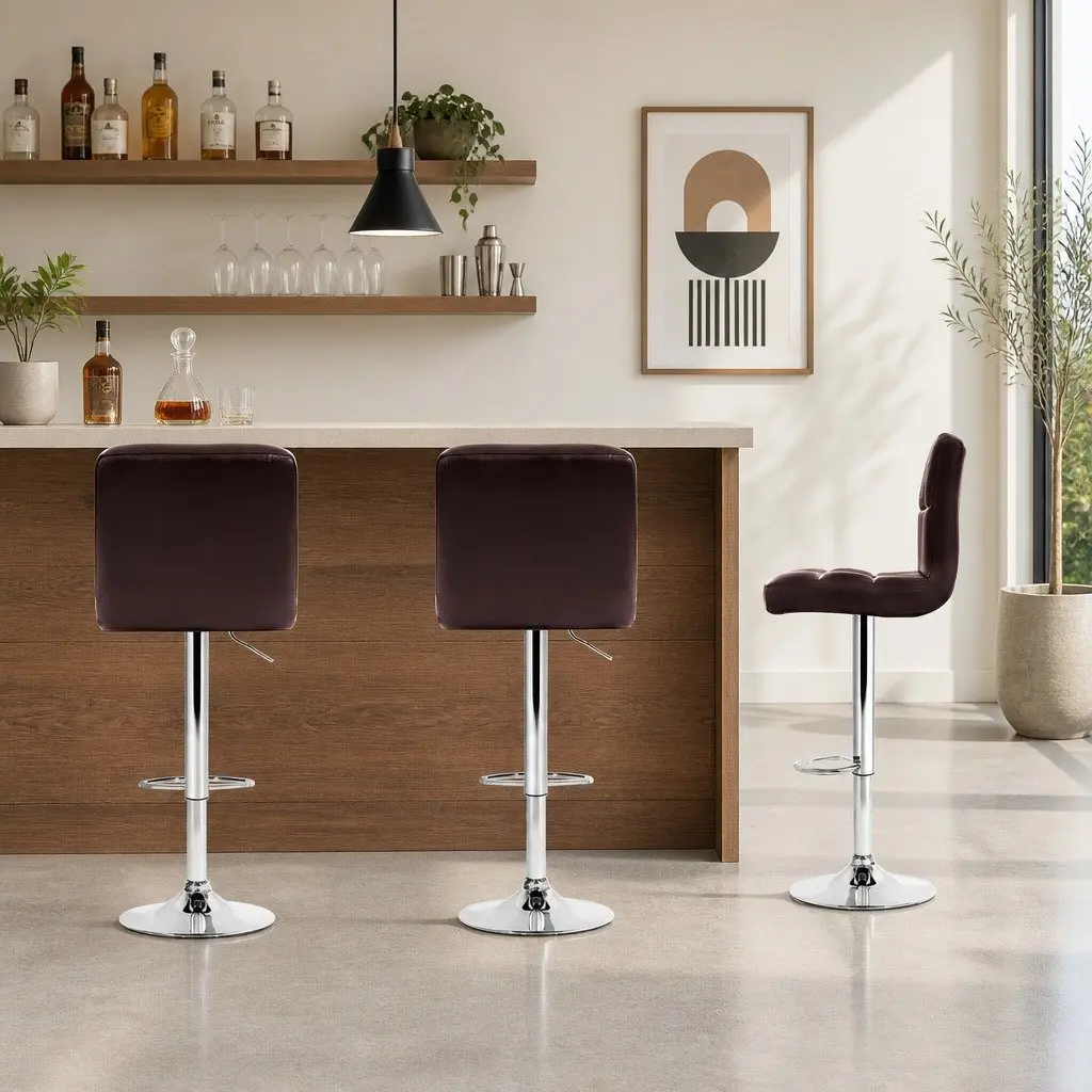 Bar Stools Leather Gas Lift Swivel Kitchen Counter Height Adjustable Seat Pair