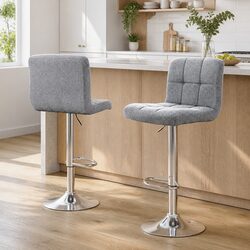 Set of 2 Grey Bar Stools with Swivel Gas Lift