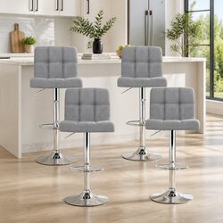 Set of 4 Grey Fabric Bar Stools with Gas Lift