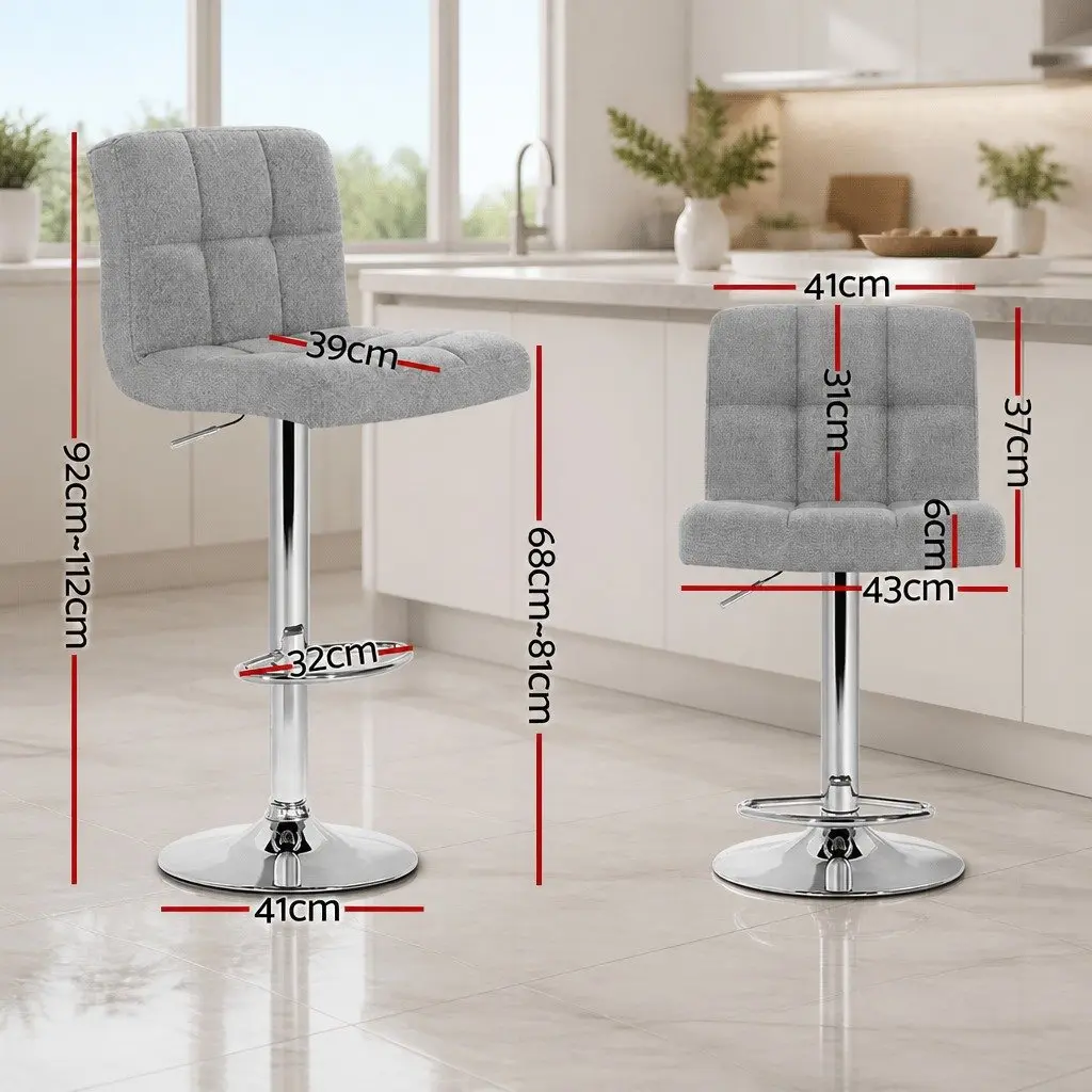 Set of 4 Grey Fabric Bar Stools with Gas Lift