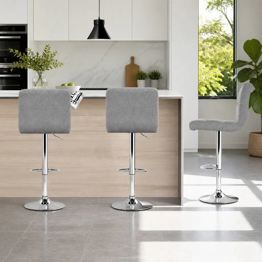 Set of 4 Grey Fabric Bar Stools with Gas Lift