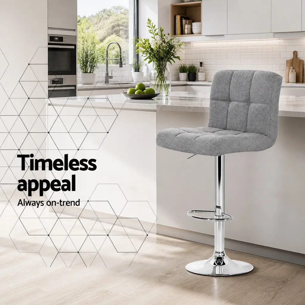 Set of 4 Grey Fabric Bar Stools with Gas Lift