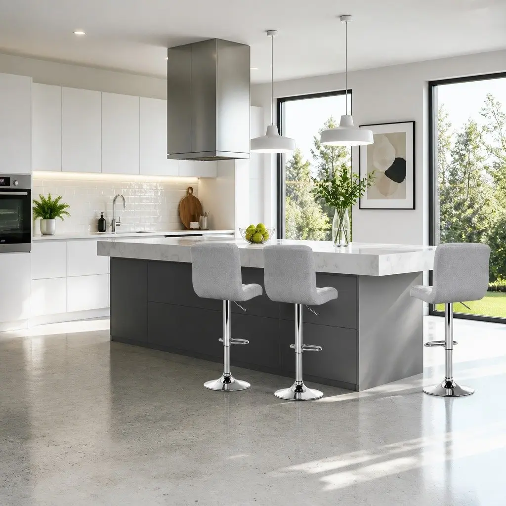 Set of 4 Grey Fabric Bar Stools with Gas Lift