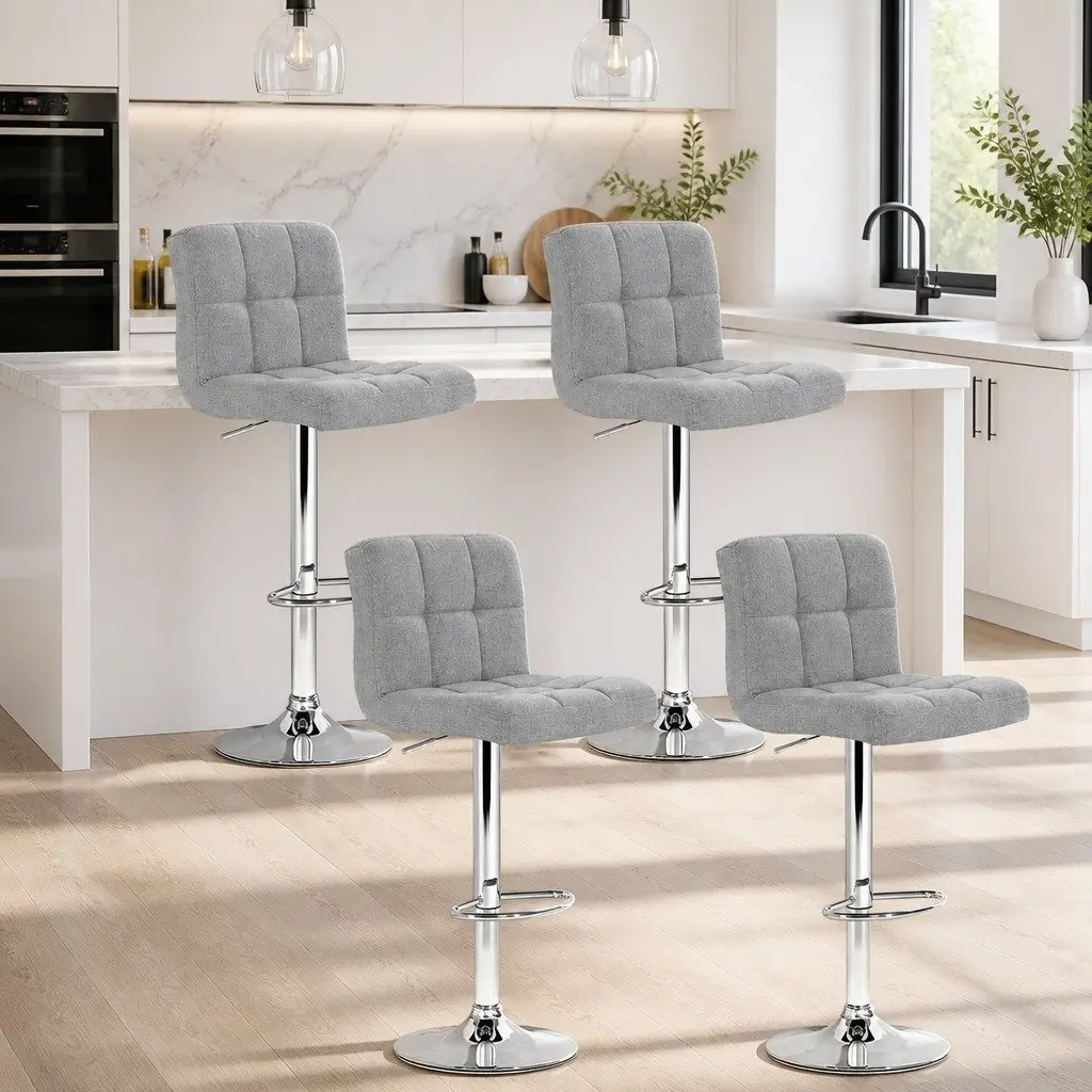 Set of 4 Grey Fabric Bar Stools with Gas Lift