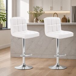 Adjustable Height White Leather Bar Stools Set of 2