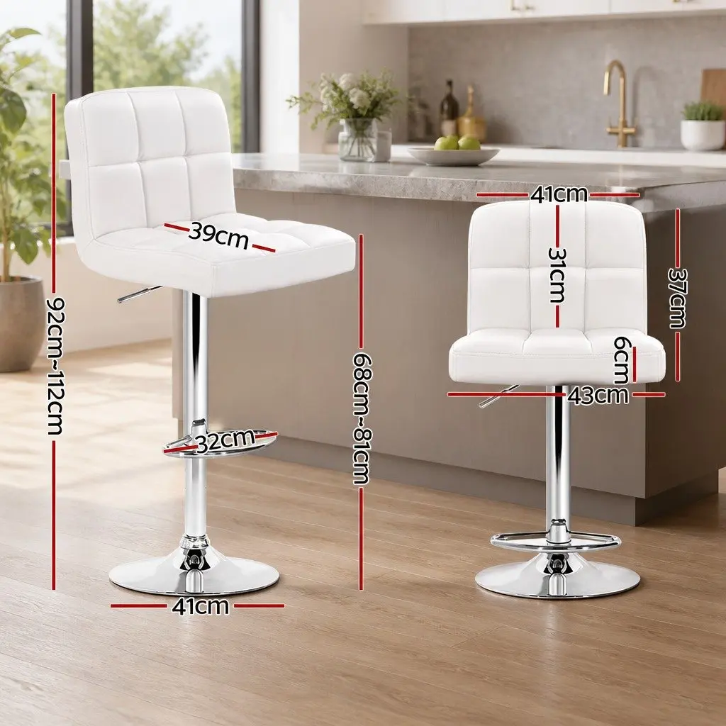 Adjustable Height White Leather Bar Stools Set of 2