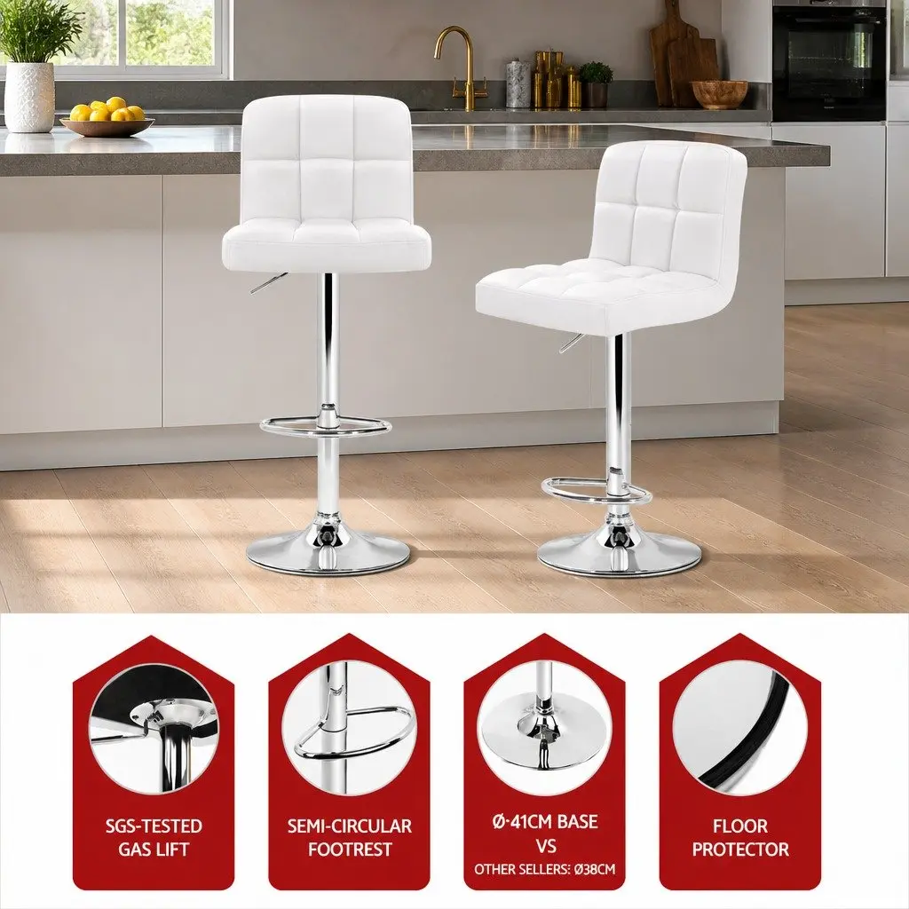 Adjustable Height White Leather Bar Stools Set of 2