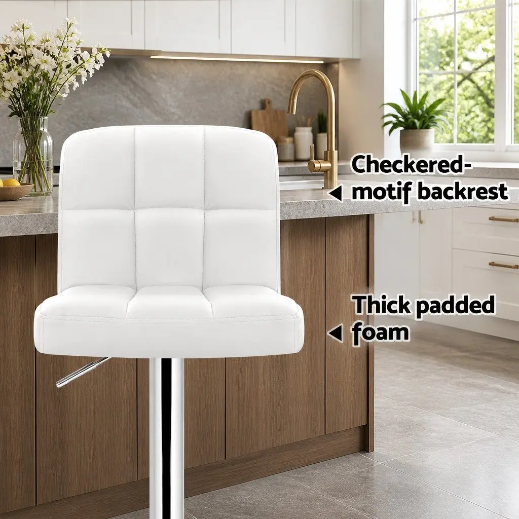 Adjustable Height White Leather Bar Stools Set of 2