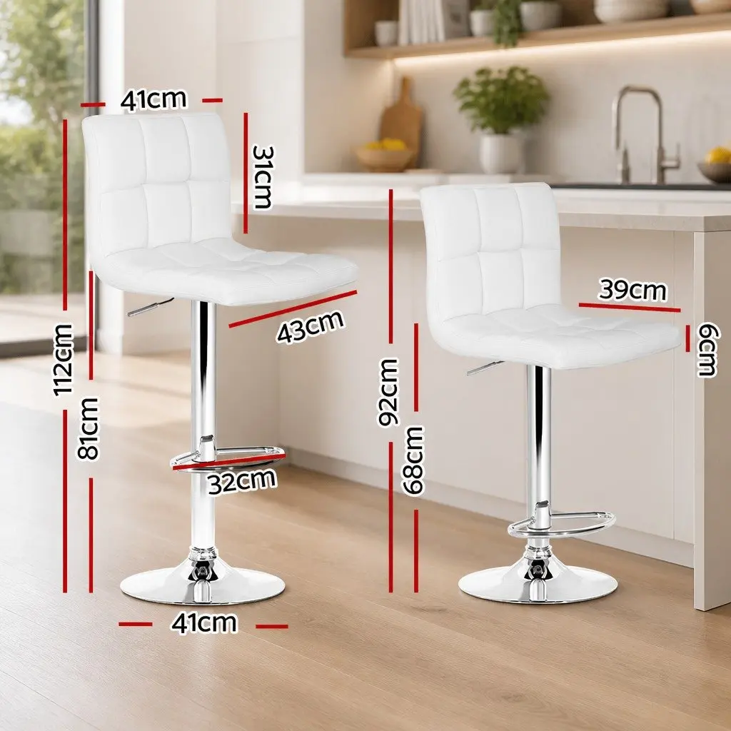 Set of 4 White Faux Leather Swivel Bar Stools