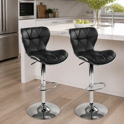 Set of 2 Black PU Leather Bar Stools with Chrome Base