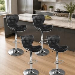 Set of 4 Adjustable Black Bar Stools with Chrome Base