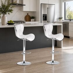 Modern White Bar Stools with Gas Lift Swivel - Set of 2
